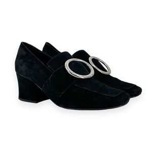 DORATEYMUR New Turbojet Black Ring Detail Suede Block Heel Heeled Loafers sz 40